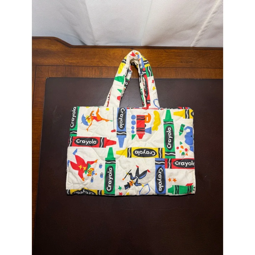 Handmade Crayola Fabric Quilted Tote Bag Kids Art Library Book Bag 12